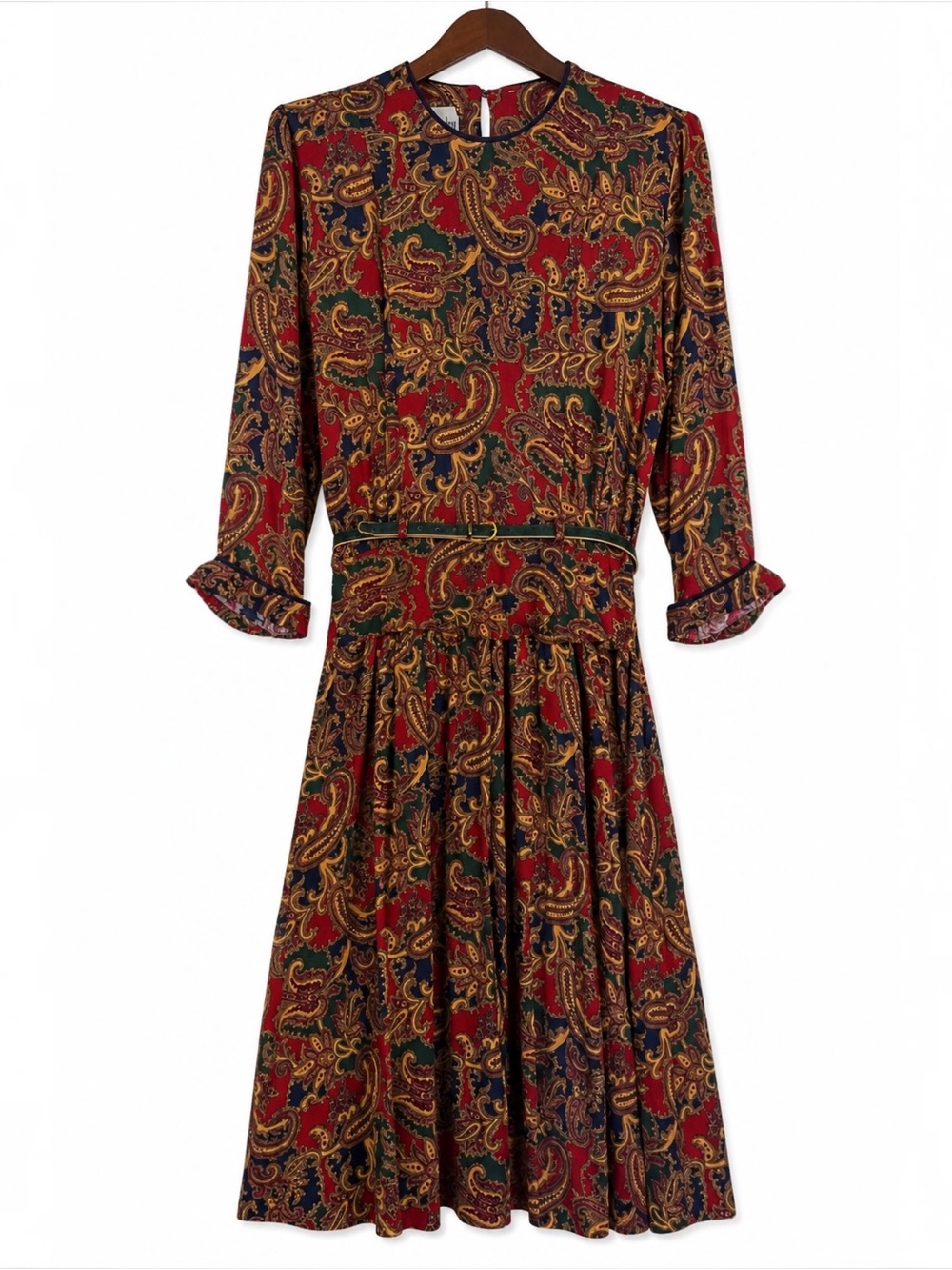Vintage Nina Piccalino Paisley Midi Dress Belted USA 10